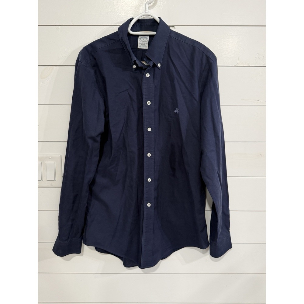 Brooks Brothers Men's Dress Shirt Cotton Navy Blue Button Down Size Medium